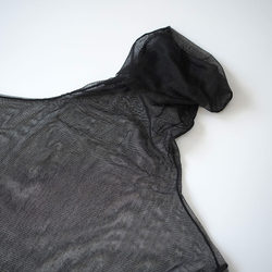 Juejuezi Spanish niche thin black silk mesh transparent high collar inner bottoming shirt T-shirt for women