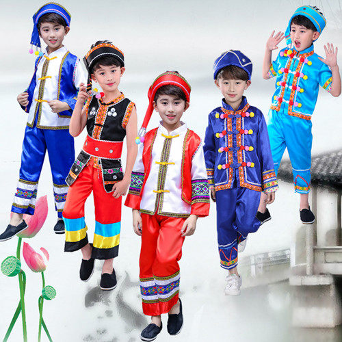 Children's Guangxi Zhuang Apparel Yunnan Dong ethnic Yi ethnic Yi Miao Yao ethnic minority male and female dance performance clothes