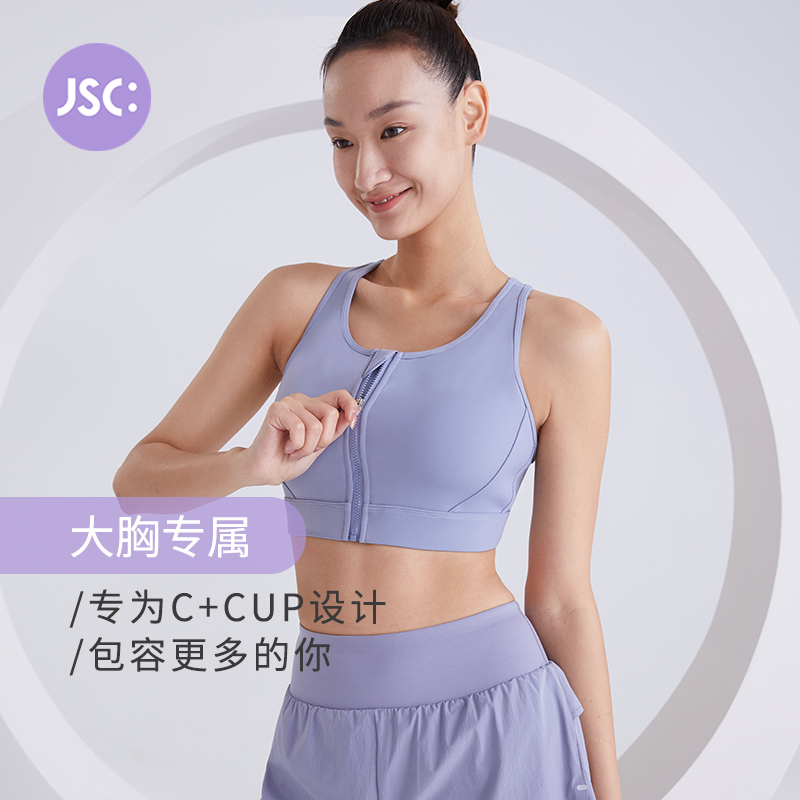 Jsc Large Bust Shockproof Sports Bra for Women, Shockproof Integrated Cup, Front Zipper, High-Intensity Gathering Sports Bra