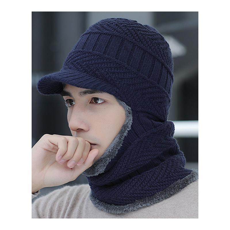 帽子男冬天护耳加绒毛线帽围脖一体加厚骑行帽秋冬男帽护颈连体帽 5