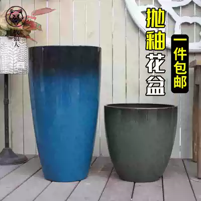Shepherd large flower pot deep high basin High-gloss glaze thickening resin plastic Nordic simple living room floor balcony basin