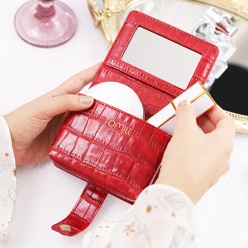 Lipstick containing bag small number carry-on portable with mirror Mini makeup bag Women upscale makeup bag mouth red box