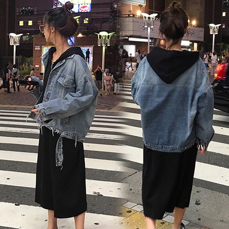 Late autumn large size women's suit 2019 vibrato temperament loose tide net red denim jacket sweater skirt two-piece set