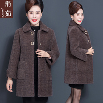 Middle-aged and elderly women in autumn and winter wear mink velvet coat wool wool 50-year-old 60-year-old mother long woolen coat foreign style noble