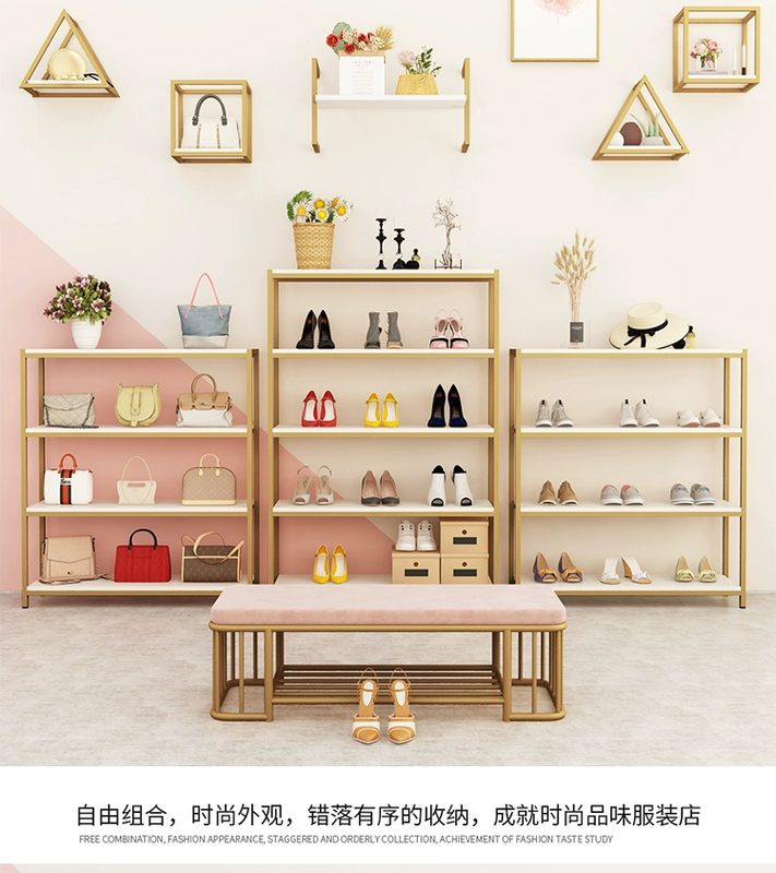 Cửa hàng giày dép giá trưng bày cho cửa hàng quần áo túi vàng trưng bày giá sàn đứng nhiều lớp kệ lưu trữ