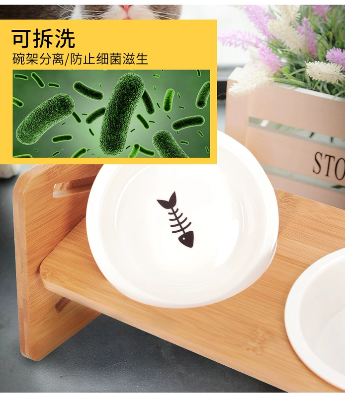 Huayuan Cat Bát gốm Dog Rice Bát Bát Thức ăn cho mèo Bát đôi chống cổ Cổ Mèo Thức ăn Bát Nước uống Bát tối - Cat / Dog hàng ngày Neccessities