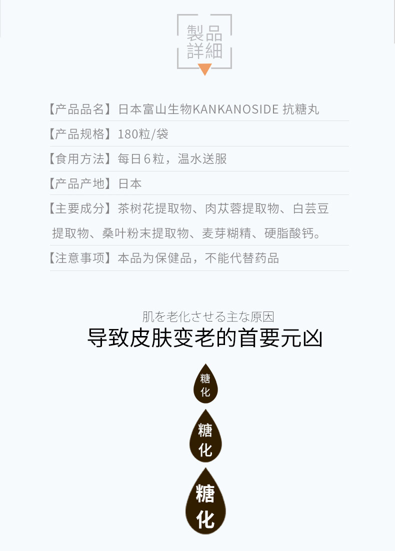 日本进口 Kankanoside 富山生物 抗糖精华美白丸 180粒 图2