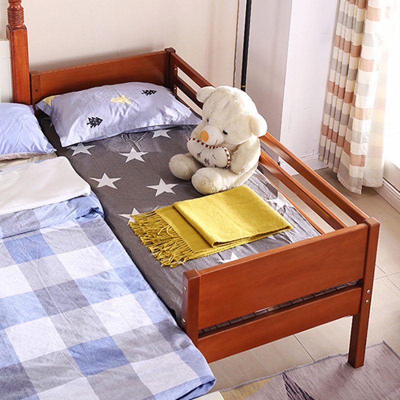 Solid wood children's bed with guardrail boy child bedside widened splicing big bed girl walnut bed crib