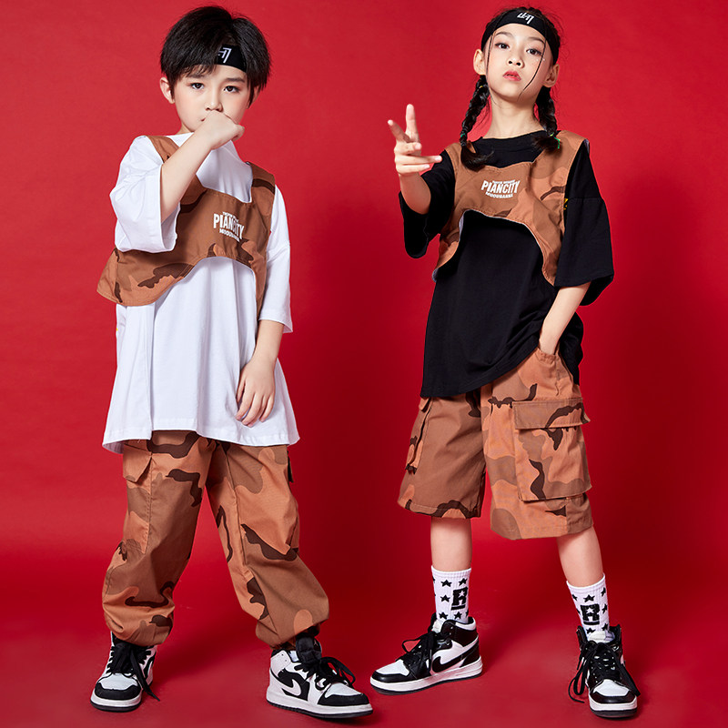 Boys' hip-hop suits, children's hip-hop tooling clothing, jazz dance trend, girls' toddler camouflage hiphop costumes