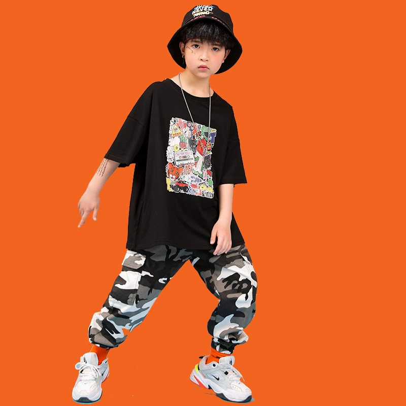 Trang phục hip-hop trẻ em hip-hop trang phục mùa hè mát mẻ bé trai trang phục trẻ em hiphop phong cách phương tây rộng rãi bộ đồ ngắn tay - Trang phục