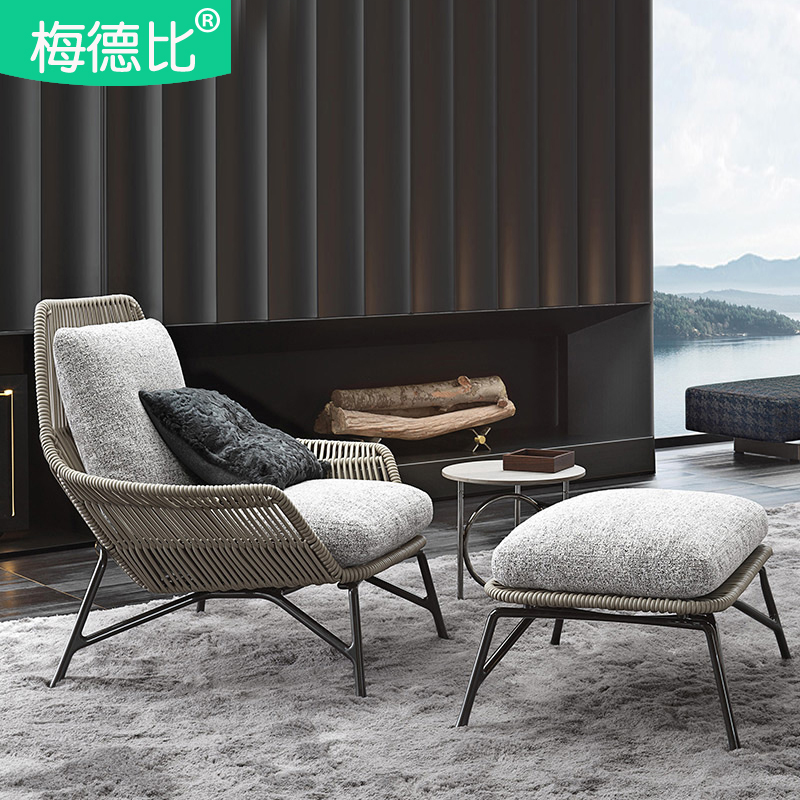 Mederby Nordic Outdoor Sofa Rattan Chair Hotel Balcony Rattan with small table and chairs outdoor terrace single rattan chair