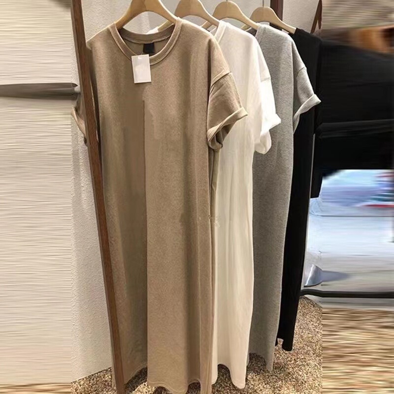 Extra Large Size 150kg Solid Color Casual Round Neck Short-Sleeved T-Shirt Mid-Length Couple Summer Loose Fit Plus-Size Trendy Tee