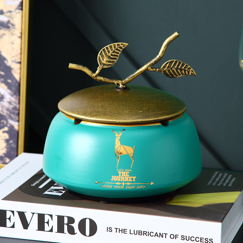 Tobacco Ashtray Home Living Room Creativity With Lid Ceramic Tobacco Cylinders Ins Windproof Anti-Fly Ash Upscale Tea Table Decoration Hem