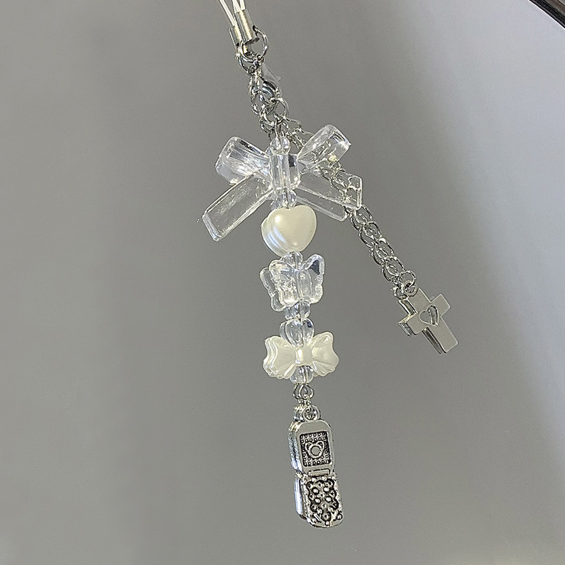 (Handmade in 15 days) Love butterfly lanyard mobile phone chain pendant cute decoration pink niche girl heart