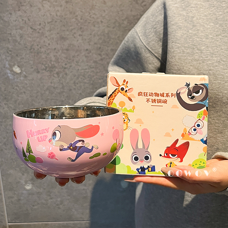 Zootopia Judy Kidsren's Rice Bowl for Kidsren over 6 Years Old, Food-Grade 316 Stainless Steel, Special Cute Tableware for Eating