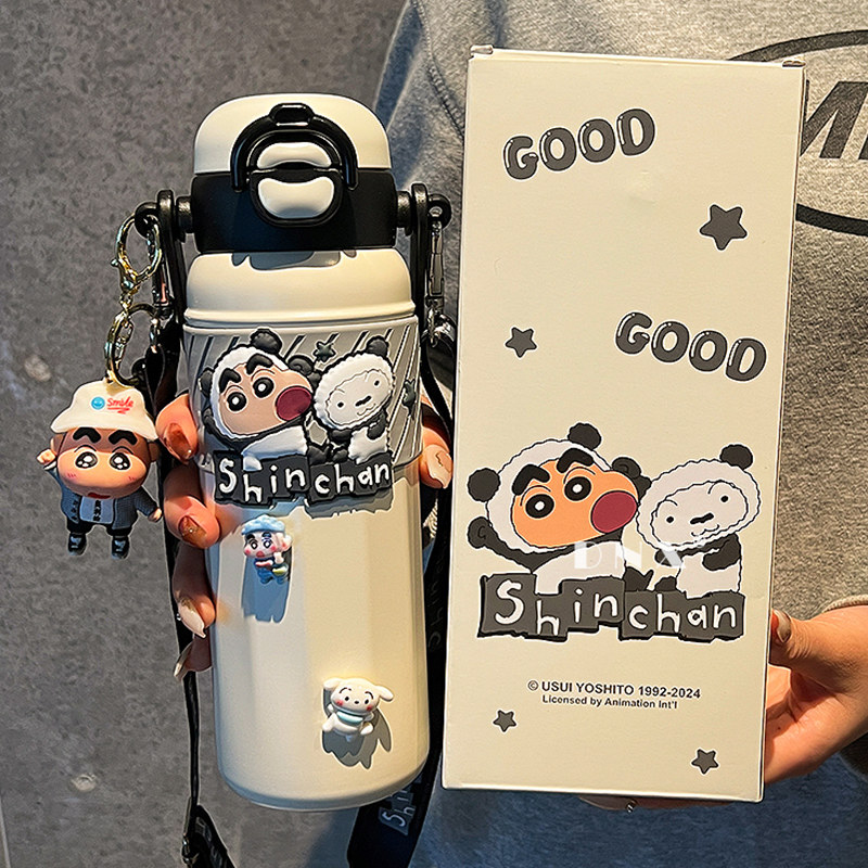 Детский термос Crayon Shin-chan для школьников, специальный соломенный стакан для воды для мальчиков и девочек, новинка 2026 года, высококачественный