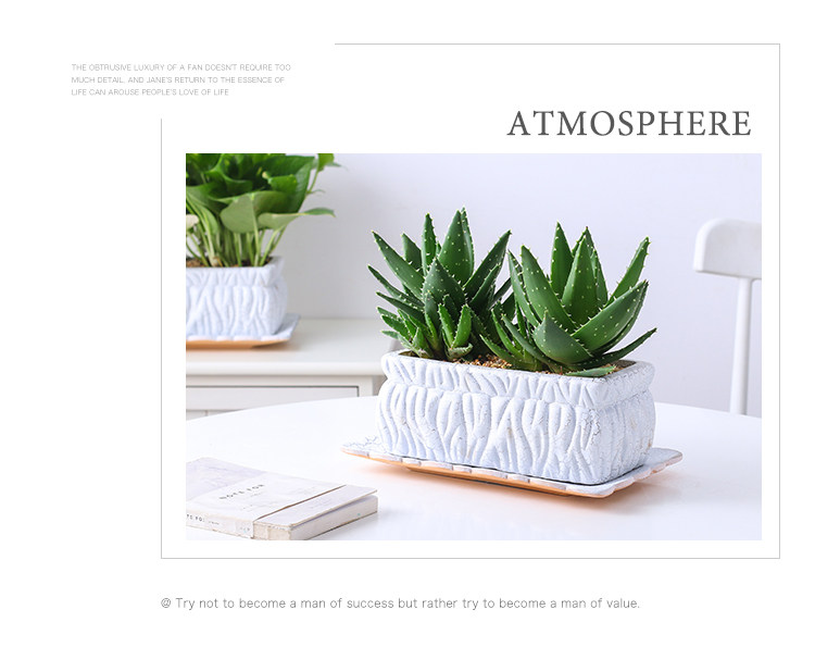 成匠阳台花盆陶瓷带托盘长方形花槽大号长条家用艺术养花植物盆景 景德镇名瓷在线