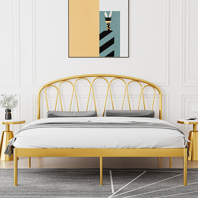 Net red iron bed minimalist modern golden apartment bed children bed linen double princess bed 1 5m1 8 m iron art bed-Taobao