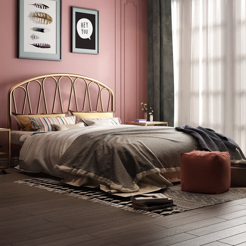 Nordic American minimalist in Red Iron bed modern minimalist Princess Double Bed 1 2 1 5 1 8 m