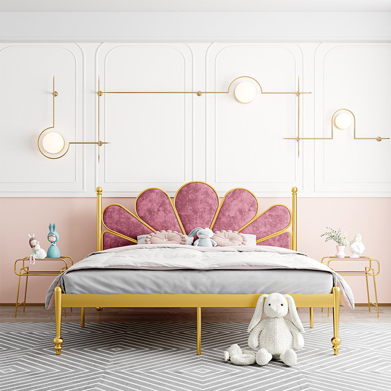 Simple iron bed Light luxury modern Nordic bedroom 1 5 m net in single - person iron frame children's princess bed