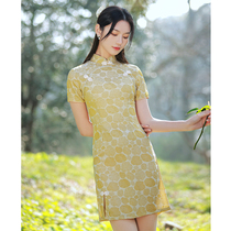 Improvement of the qipao female summer short section 2022 The new small sub-girl temperament high-end youthful dress with yellow dress