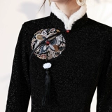 Черное легкое элитное ципао, бархатный утепленный лонгслив, китайский стиль