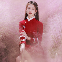 Qipao 2022 New Red Advanced Sensation Winter Style Thickening Improved Version Young HIGH-END TEMPERAMENT LONG SLEEVE AUTUMN WINTER