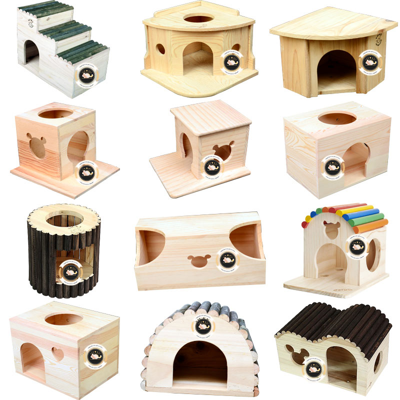 Chinchilla wooden house Wooden nest house Villa Fir large guinea pig squirrel cage decorative logs to keep warm