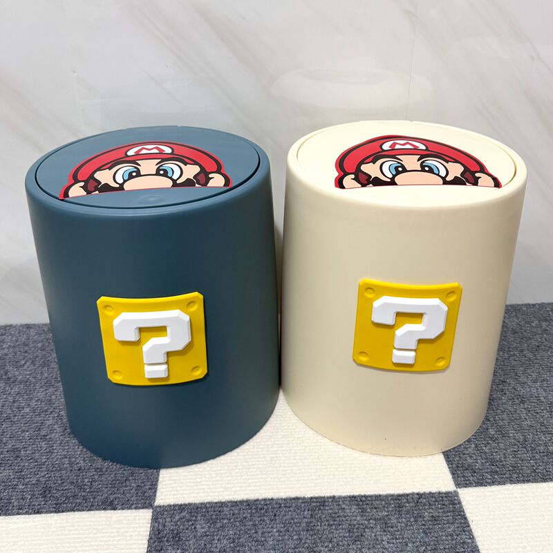 Mario Cartoon Trash Can for Living Room, High-End, Large Size, Household, Bedroom, Large Capacity, Press-Type with Lid, Creative