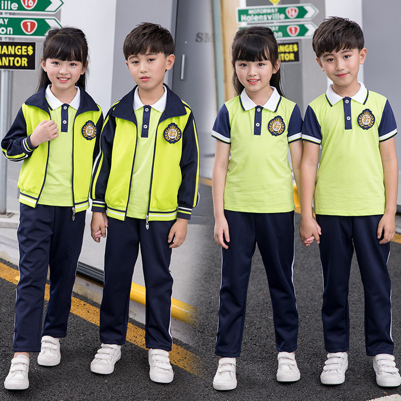 Primary school uniform set Spring and autumn three-piece set Children's British sports class suit Short sleeve Kindergarten garden suit Summer suit