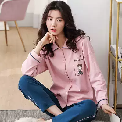 Antarctic pajamas female autumn cotton long sleeves large size Spring and Autumn women autumn and winter suits two-piece thin home clothes