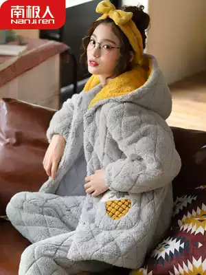 Antarctic pajamas women's autumn and winter coral velvet thickened and velvet three-layer cotton-padded jacket winter flannel women's home clothes