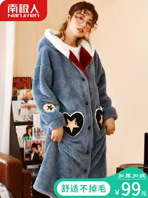 Antarctic people autumn and winter coral velvet robes women's long version of nightskirts thick flannel pajamas spring and autumn bathrobe home clothes