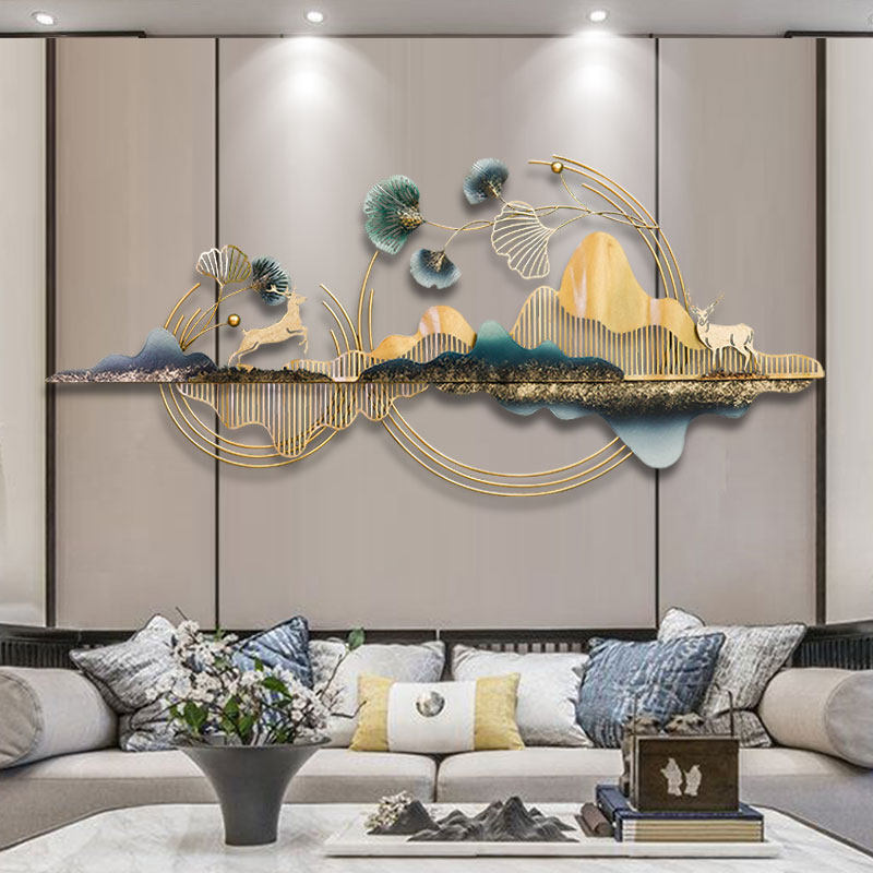 Modern living room art decorations metal wrought iron wall hanging TV sofa background wall pendant light luxury wall decoration