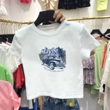 Летняя приталенная короткая хлопковая футболка, в американском стиле