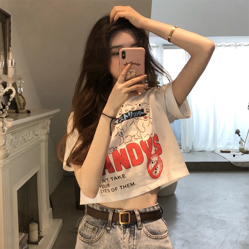 Short-Sleeve T-Shirt for Women, Slim Fit, Pure Cotton Top, Hyuna Style, High-Waisted, Cropped, 2025 New Versatile Model