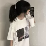 Tide, белая хлопковая летняя футболка с коротким рукавом, в корейском стиле, короткий рукав, свободный крой, оверсайз, большой размер