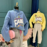 Южнокорейский короткий товар, зимняя утепленная цветная толстовка, высокая талия, коллекция 2021, высокий воротник