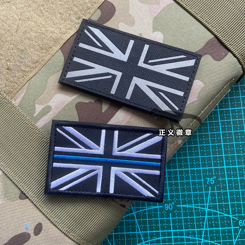 Reflective Union Jack Velcro Badge Cutting Craft Badge Law Enforcement Blue Line British Morale Badge Armband Pack Sticker