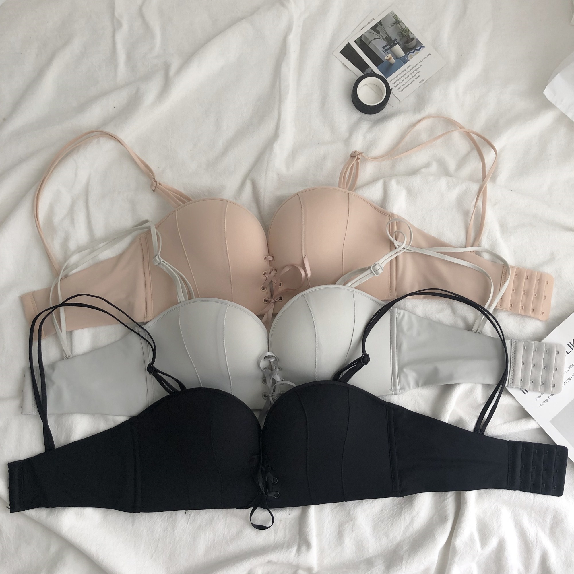 Drawstring strap strapless underwear women's small breasts gather without steel ring upper bra bra bra bra-slip non-slip invisible bra