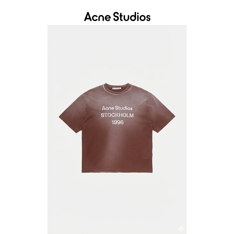 [Классический] Мужская и женская однотипная футболка с круглым вырезом Acne Studios 1996 в distressed-стиле, свободная, однотонная, с коротким рукавом