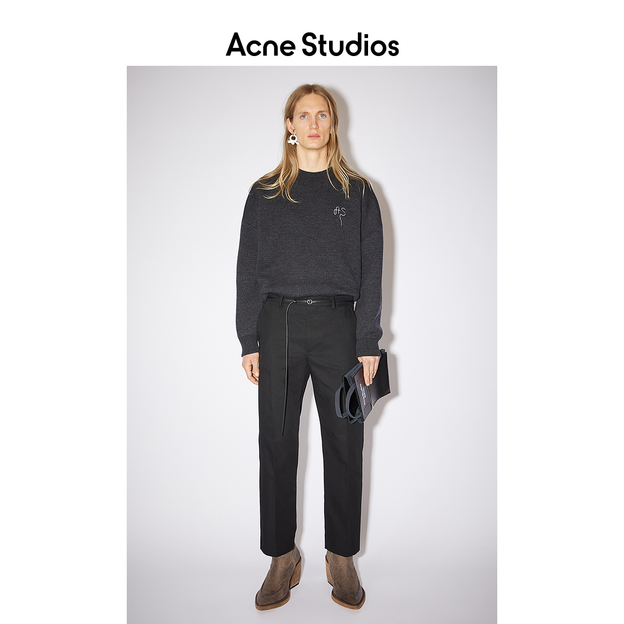 Acne Studios men's black manicure Straight-in-fit pants casual pants BK0423-900