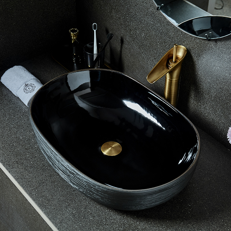 Network Endless New Black Wire Drawing Glaze Terrace Basin Ceramic Make-up Room Washbasin Retro Artist Use Table Basin
