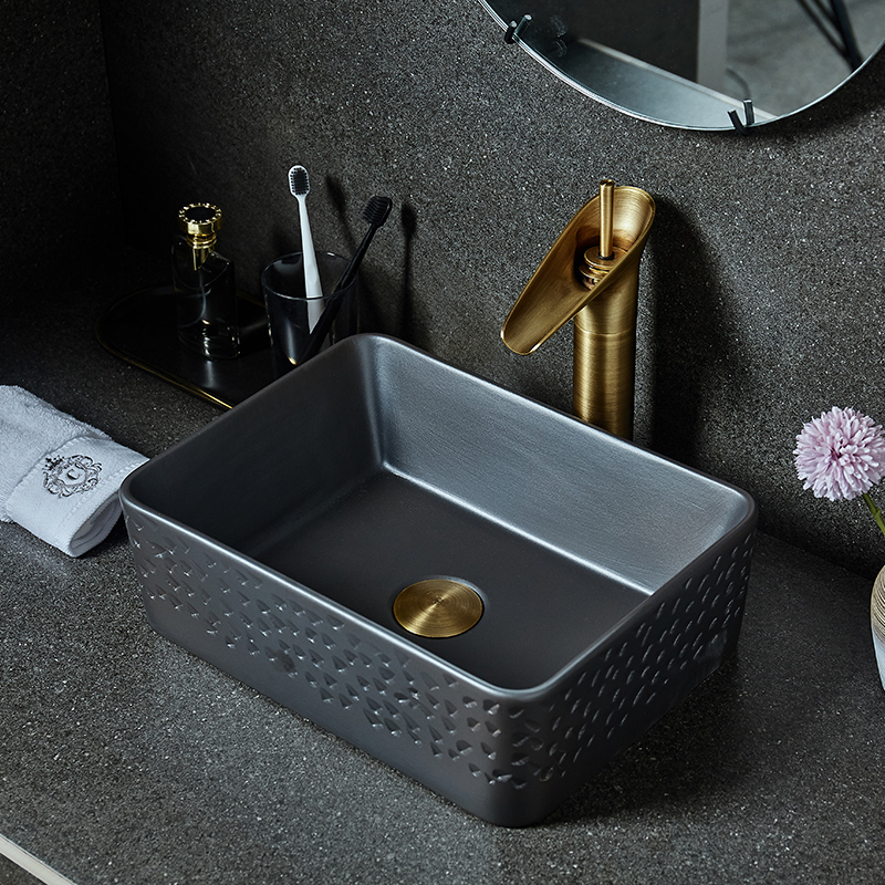 Contact square carving buckhole Art Table Basin ceramic wash basin toilet Balcony Retro Taiwan