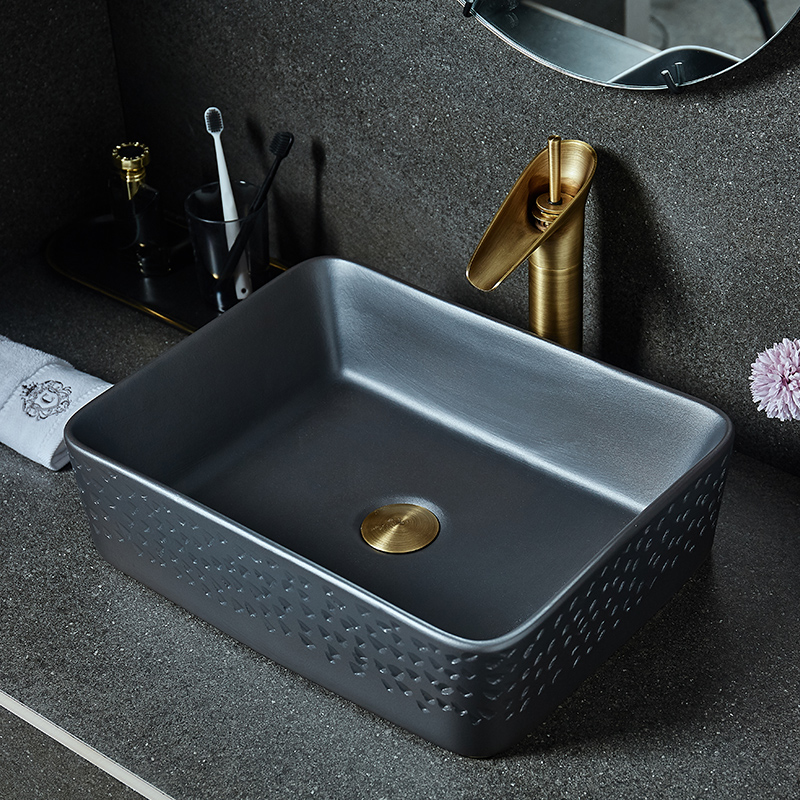 Network Endless Ceramic Engraving Buttonhole Terrace Basin Square Wash Basin Single Basin Art Terrace Basin Retro Toilet Washbasin 