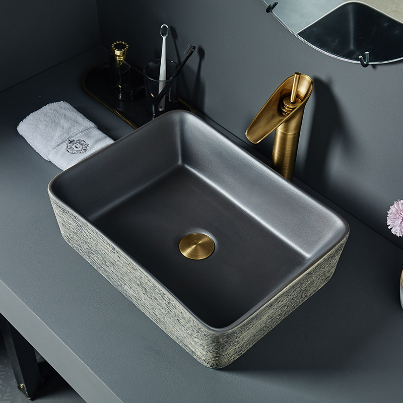 Comprehensive ceramic art rectangular bench on the basin with a retro table wash pool drawn by a simple wash basin