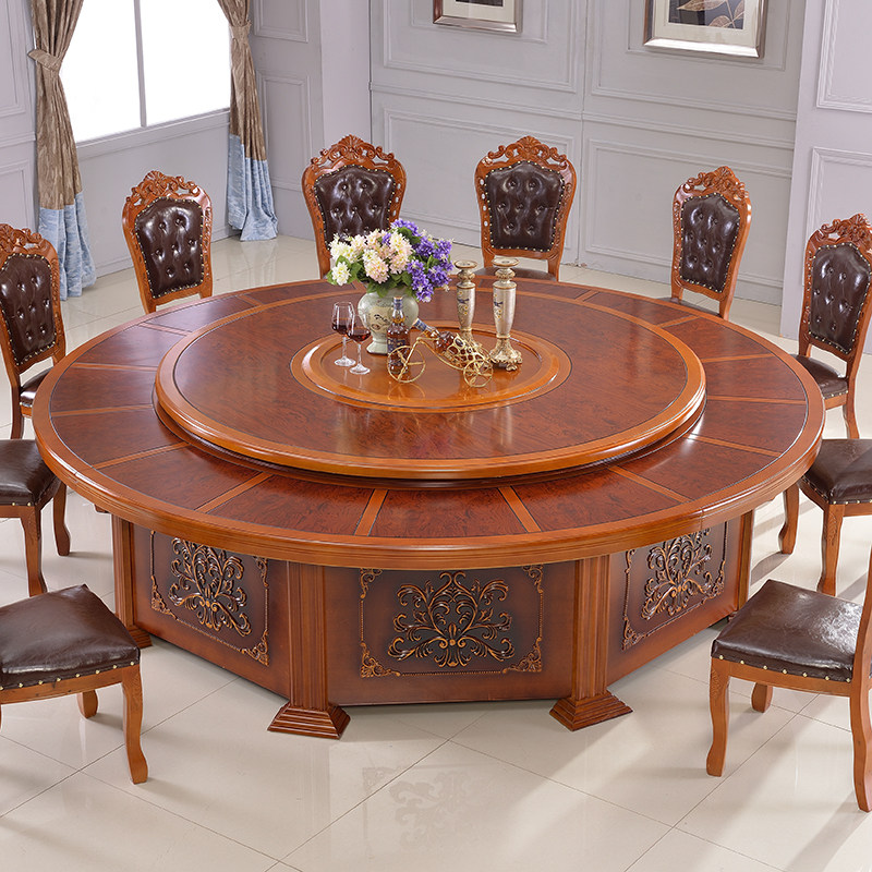 Hotel Electric Dining Table Large Round Table Hotel Bag Compartment Commercial 15 People 20 People Automatic Turntable Banquet Table And Chairs Combination