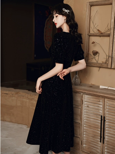 Черное вечернее платье, элитная небольшая юбка, французский стиль, подходит для подростков