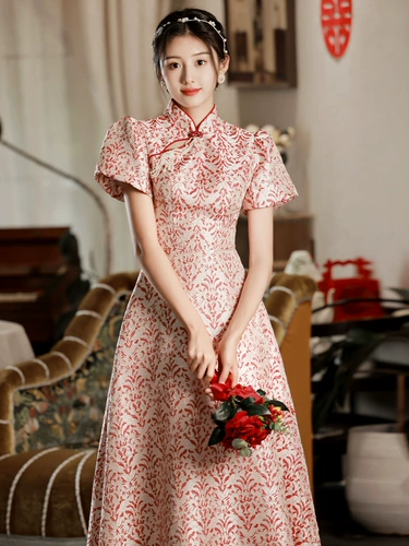 Ципао, бордовое цветное вечернее платье, наряд маленькой принцессы, китайский стиль, изысканный стиль