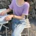 Sữa Pháp cổ vuông ngắn tay phụ nữ dệt kim của mùa hè Hàn Quốc phiên bản của trăm sinh viên mỏng ins ròng bm đỏ áo khoác ngắn 